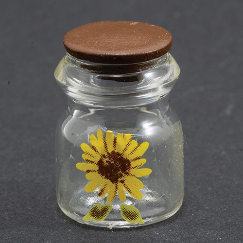 Glass Jar with Sunflower Decal, Dark Walnut Brown Lid  